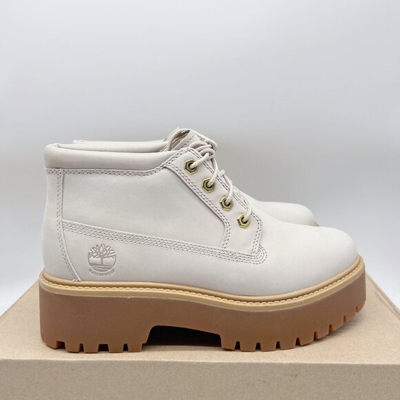Timberland Stone Street Platform Mid Waterproof Chukka Boots White Nubuck US 7.5 - Picture 1 of 13